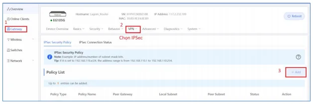 Cài Đặt VPN Trên Reyee Gateway