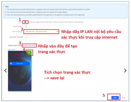 Bật tính năng Auth sang ON