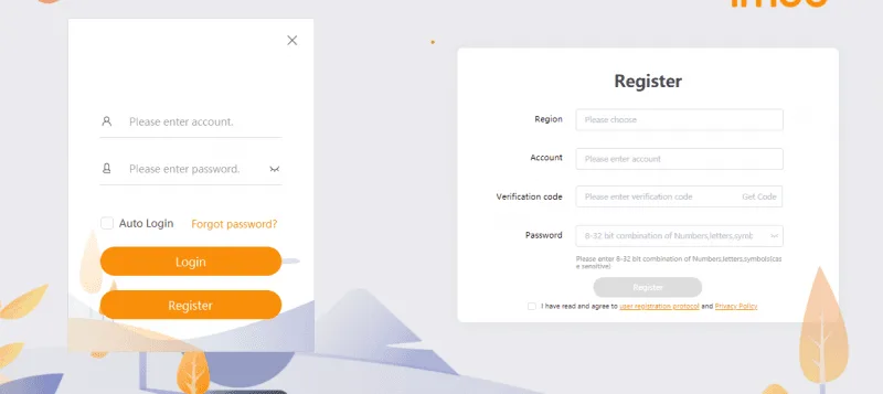 Bấm register chuyển sang trang register