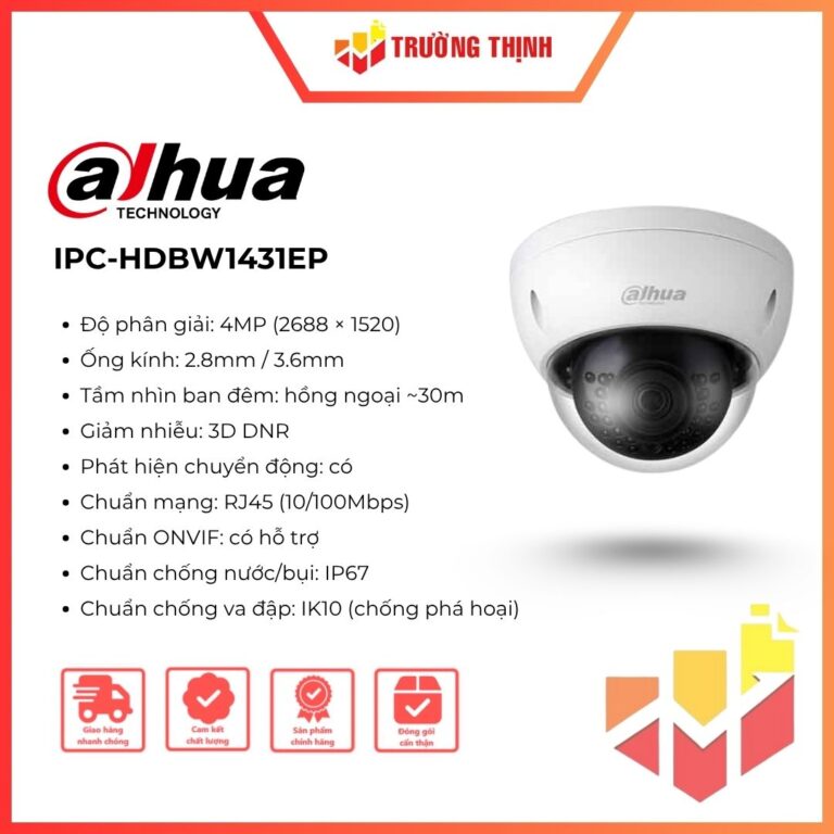 Camera IP 4MP Dome Hồng Ngoại DAHUA IPC-HDBW1431EP