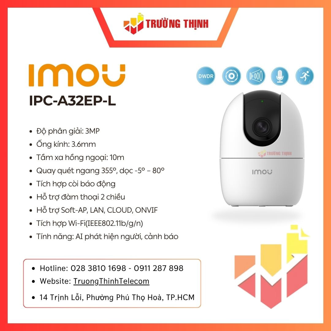 Camera WiFi quay quét trong nhà 3MP IMOU IPC-A32EP-L
