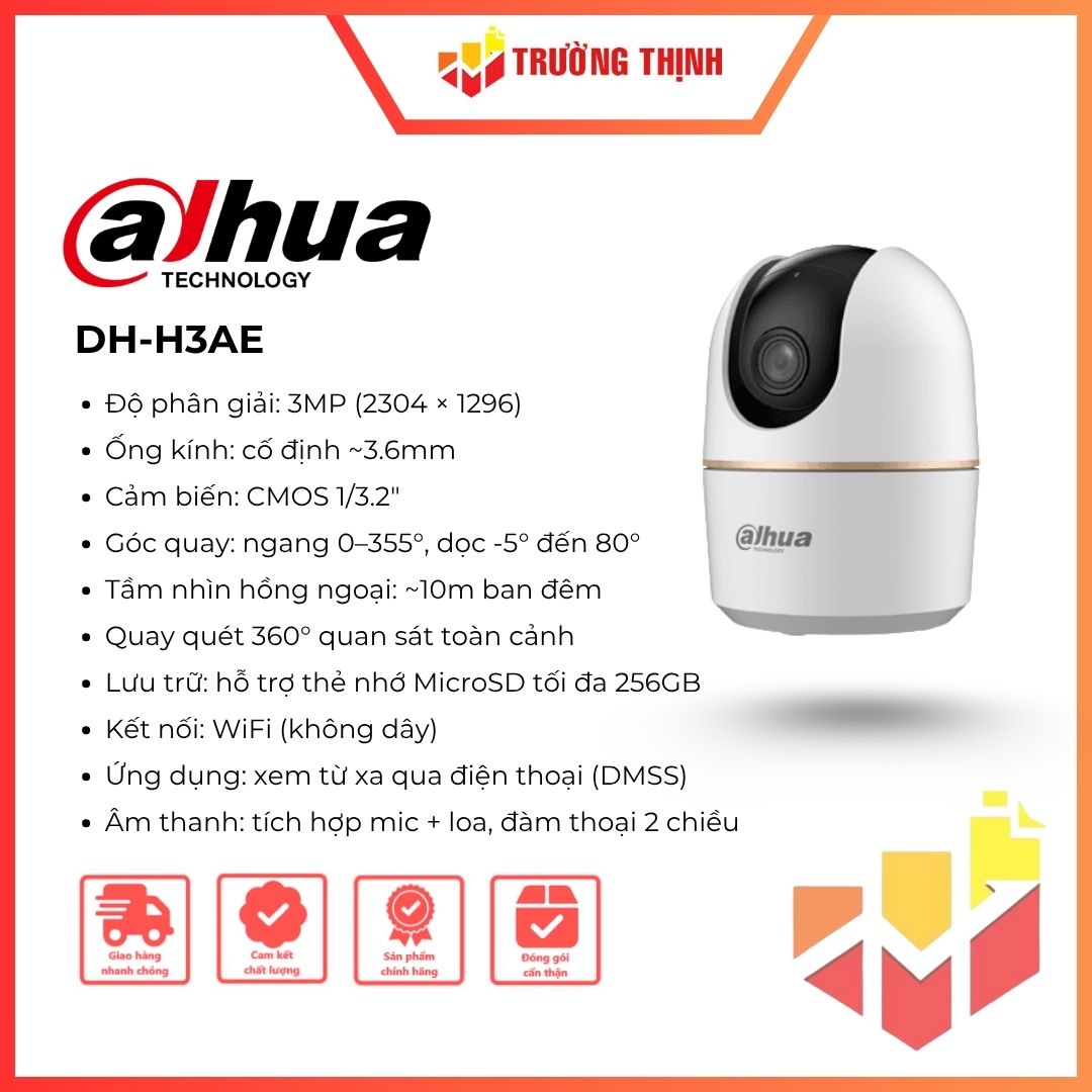 Camera Wifi quay quét DAHUA DH-H3AE Hero A1 3MP 360 độ