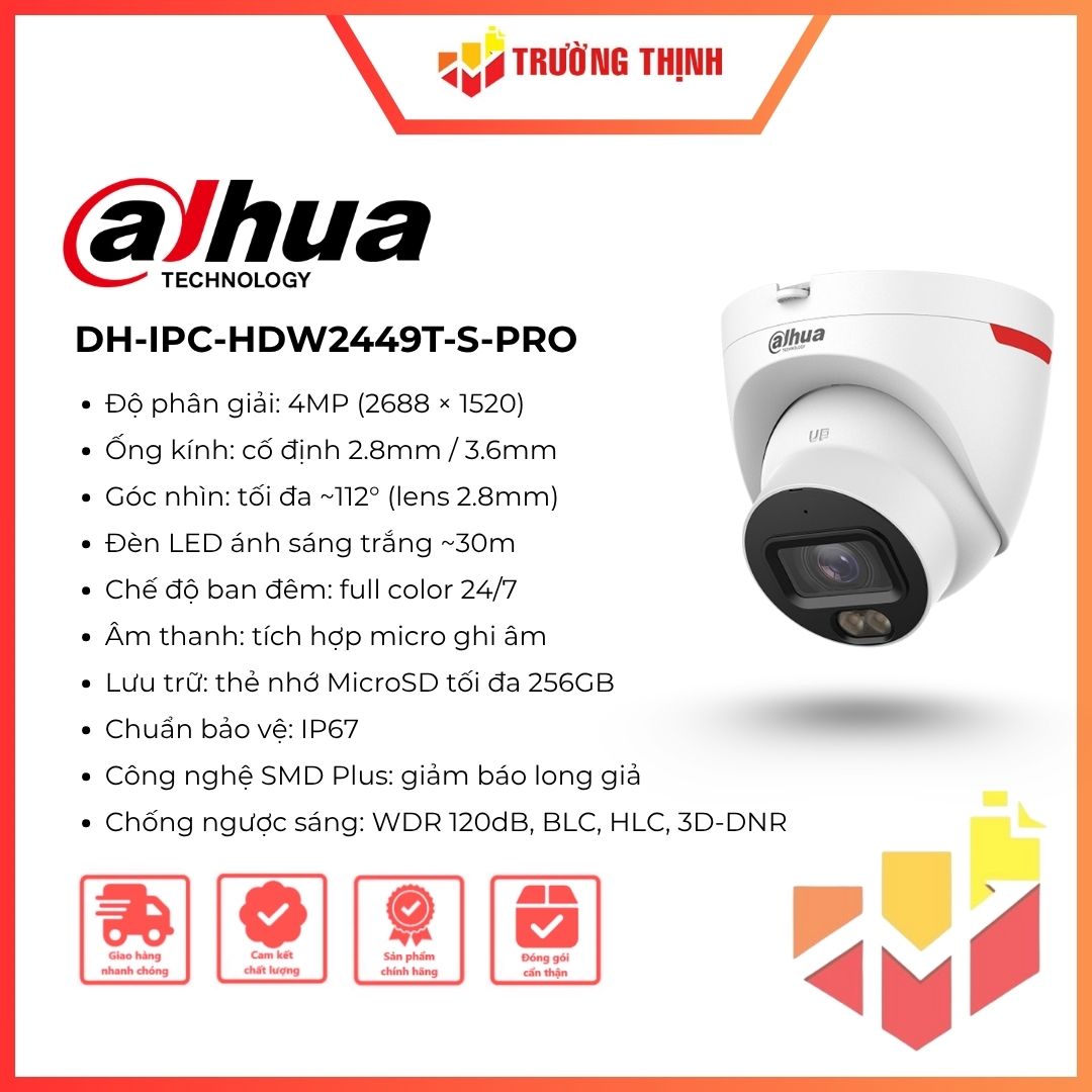 Camera IP 4MP WizColor DAHUA DH-IPC-HDW2449T-S-PRO