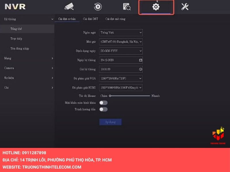 Sử dụng chuột hoặc remote để nhấn vào biểu tượng hình bánh răng