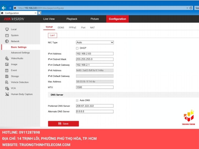 Chọn Configuration (Cấu hình) và Network (Mạng)