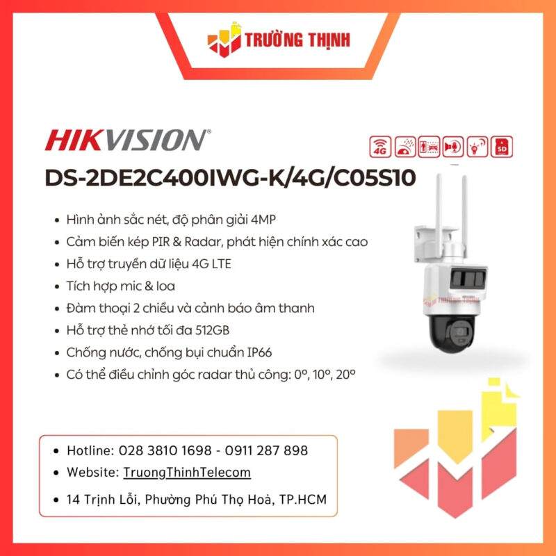 Camera IP PT 4G Hikvision DS-2DE2C400IWG-K/4G/C09S20