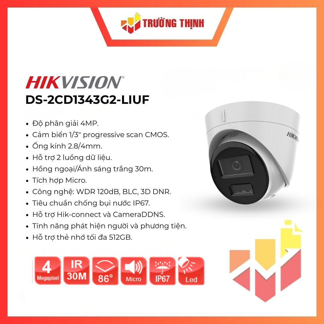 Camera bán cầu IP 4.0MP HIKVISION DS-2CD1343G2-LIUF