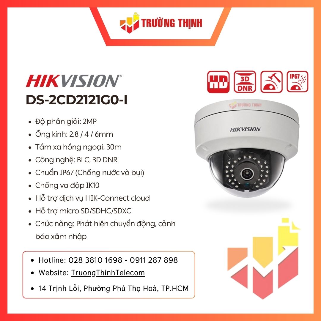 Camera bán cầu IP Hikvison DS-2CD2121G0-I 2MP