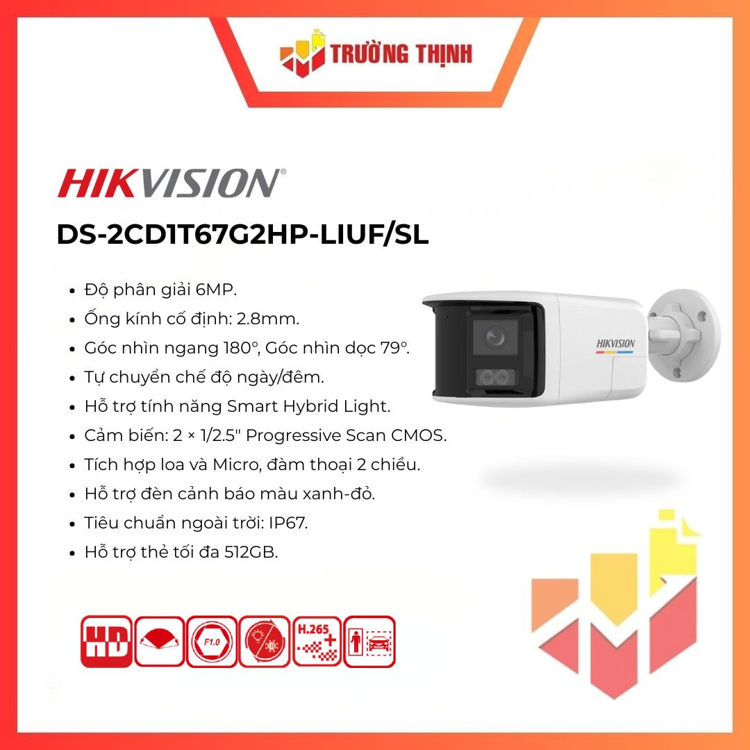 Camera IP Hikvision 6MP DS-2CD1T67G2HP-LIUF/SL