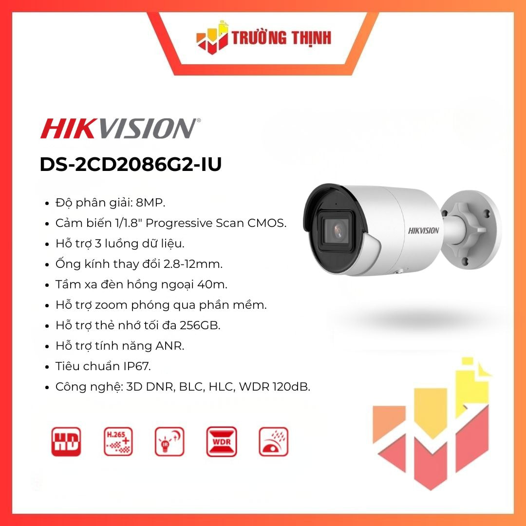 Camera IP thân trụ hồng ngoại Hikvision DS-2CD2086G2-IU