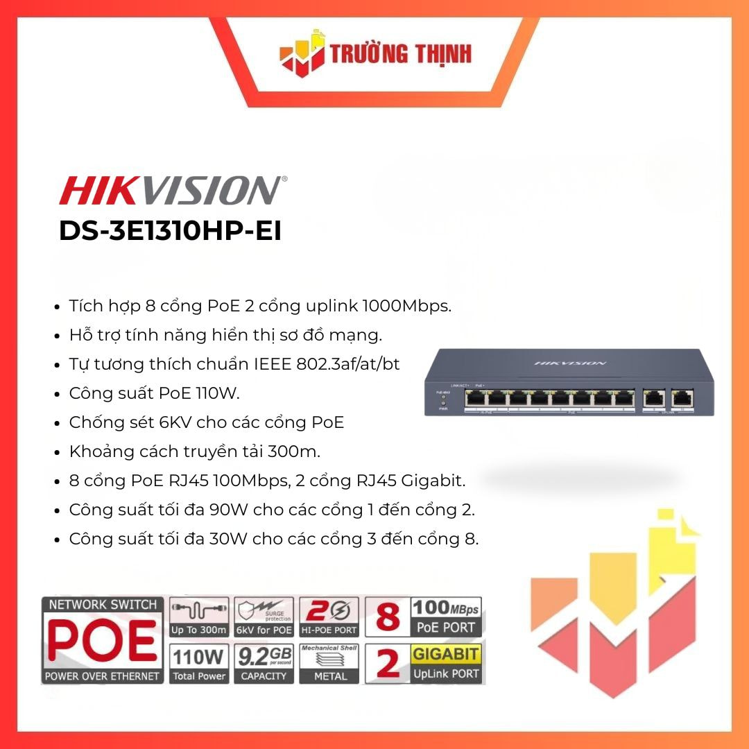 Switch mạng 8 cổng Hikvision DS-3E1310HP-EI
