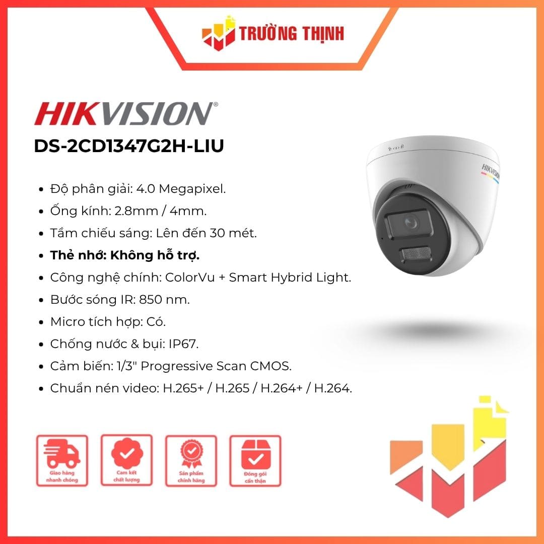 Camera IP Hikvision 4MP bán cầu DS-2CD1347G2H-LIU