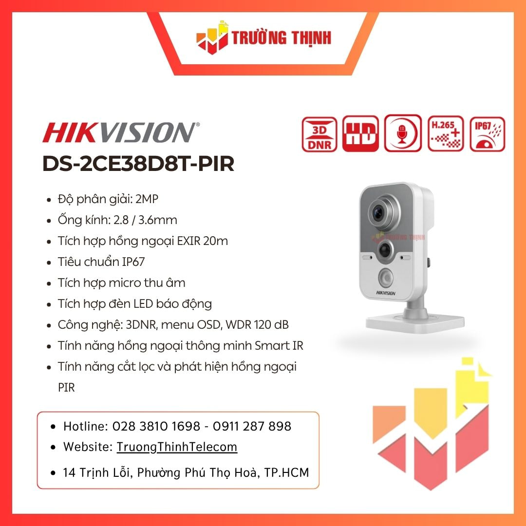 Camera HD-TVI 2MP HIKVISION DS-2CE38D8T-PIR