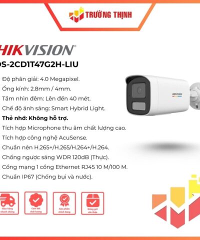 Camera IP Hikvision DS-2CD1T47G2H-LIU thân trụ 4MP