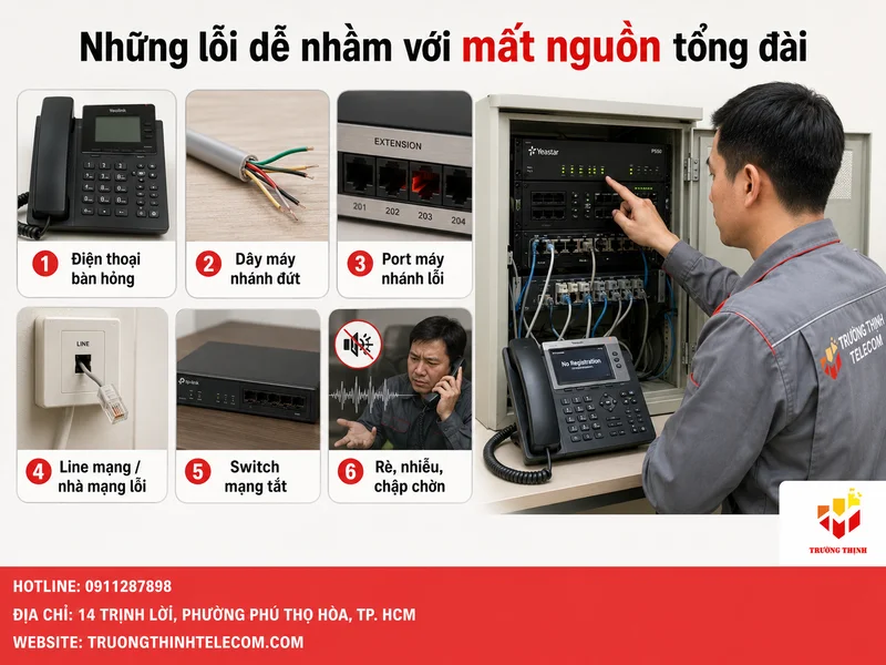 Những lỗi dễ nhầm với mất nguồn điện thoại tổng đài