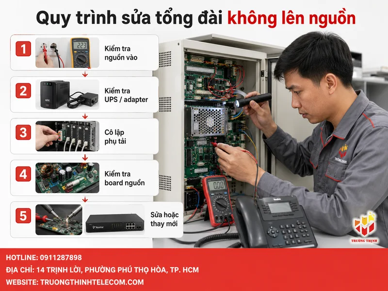 Quy trình sửa tổng đài điện thoại không lên nguồn theo từng bước