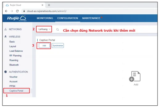 xác thực truy cập Wi-Fi qua Ruijie Cloud