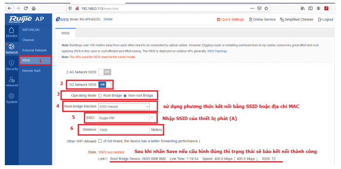 KẾT NỐI POINT TO POINT TRÊN RG-AP630 CD
