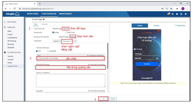 xác thực truy cập Wi-Fi qua Ruijie Cloud