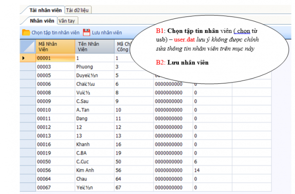 TẢI NHÂN VIÊN TỪ USB VỀ PHẦN MỀM