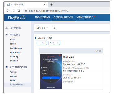 xác thực truy cập Wi-Fi qua Ruijie Cloud