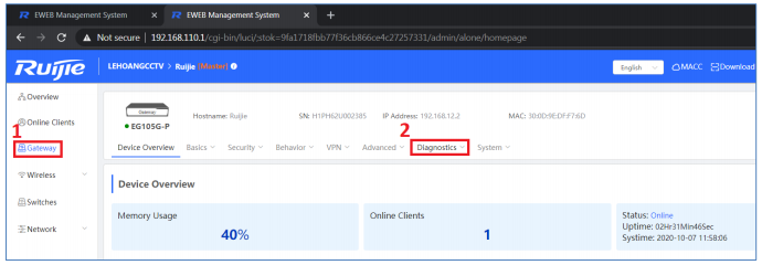 Hướng Dẫn Reyee Gateway Qua Giao Diện Web