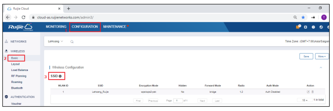 xác thực truy cập Wi-Fi qua Ruijie Cloud