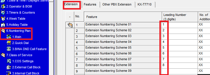 Vào mục Numbering Plan