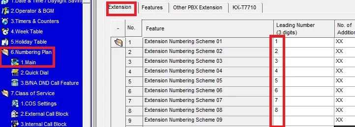Vào mục Numbering Plan