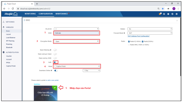 xác thực truy cập Wi-Fi qua Ruijie Cloud