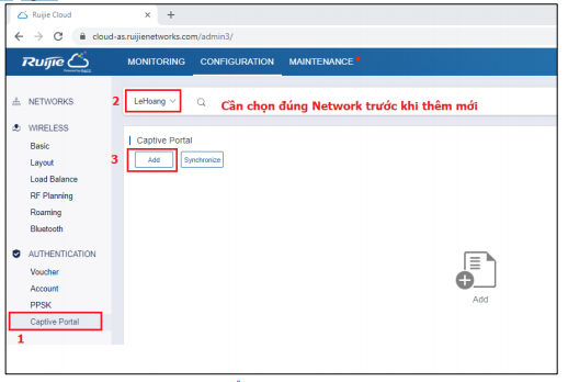 xác thực truy cập Wi-Fi qua Ruijie Cloud
