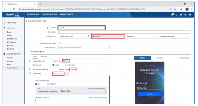 xác thực truy cập Wi-Fi qua Ruijie Cloud