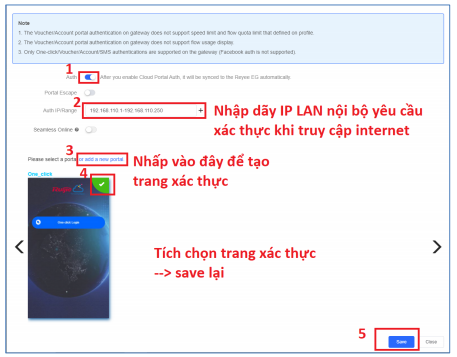 Xác Thực Wifi marking Trên Reyee Gateway