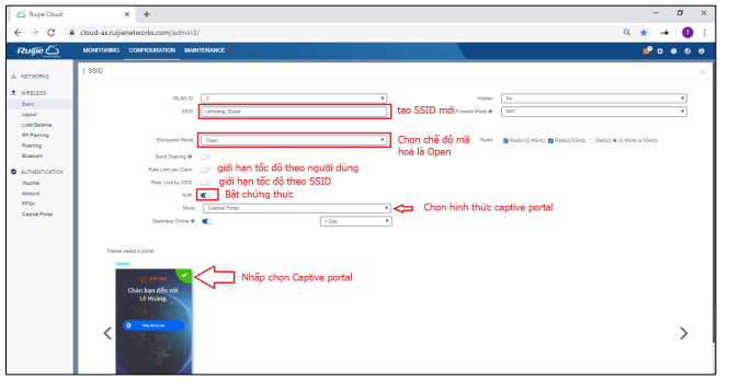 thực truy cập Wi-Fi qua Ruijie Cloud