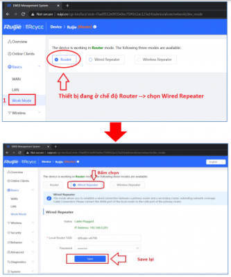 Đặt Bộ Phát WiFi Reyee Chạy Chế Độ Wired Repeater