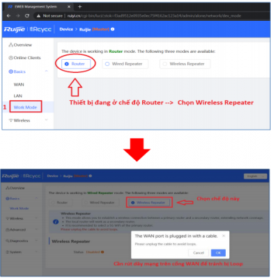 Phát WiFi Reyee Chạy Chế Độ Wireless Repeater