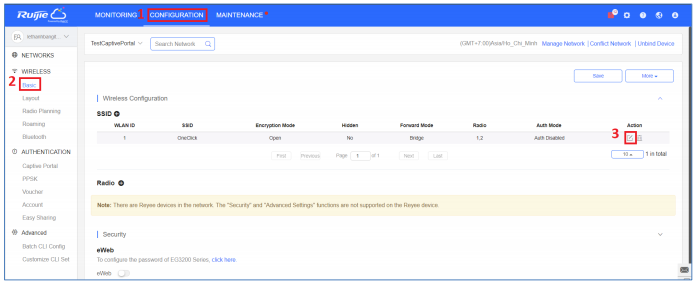 Xác Thực Wifi marking Trên Reyee Gateway