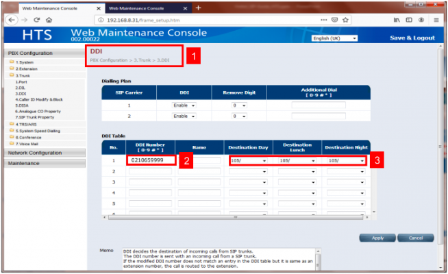CẤU HÌNH TRUNG KẾ CHUẨN SIP TỔNG ĐÀI HTS824