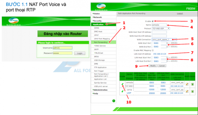 HƯỚNG DẪN CẤU HÌNH NAT PORT VOICE VÀ RTP TỔNG ĐÀI HTS824