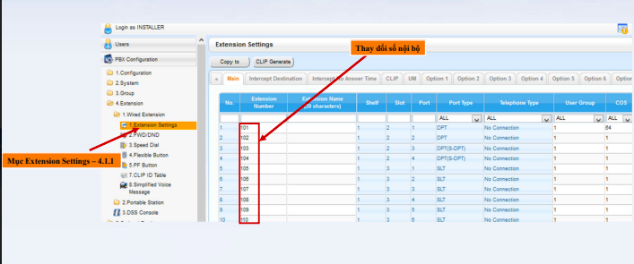 Thay đổi số nội bộ
