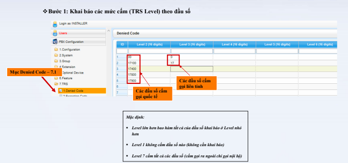Khai báo các mức cấm