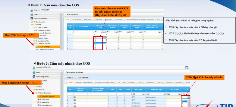 Gán mức cấm cho cos