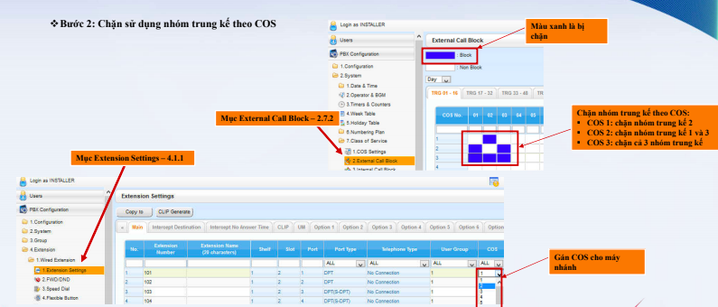 Bước 2 chặn số gọi trung kế theo cos