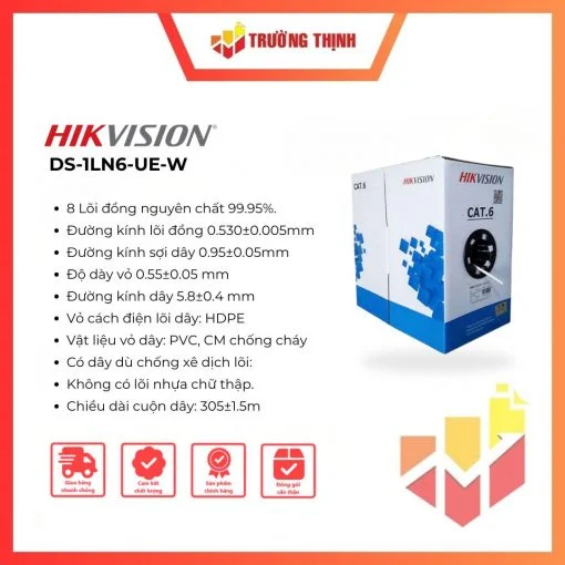 Cáp mạng CAT6 Hikvision DS-1LN6-UE-W chính hãng (cuộn dài 305m)