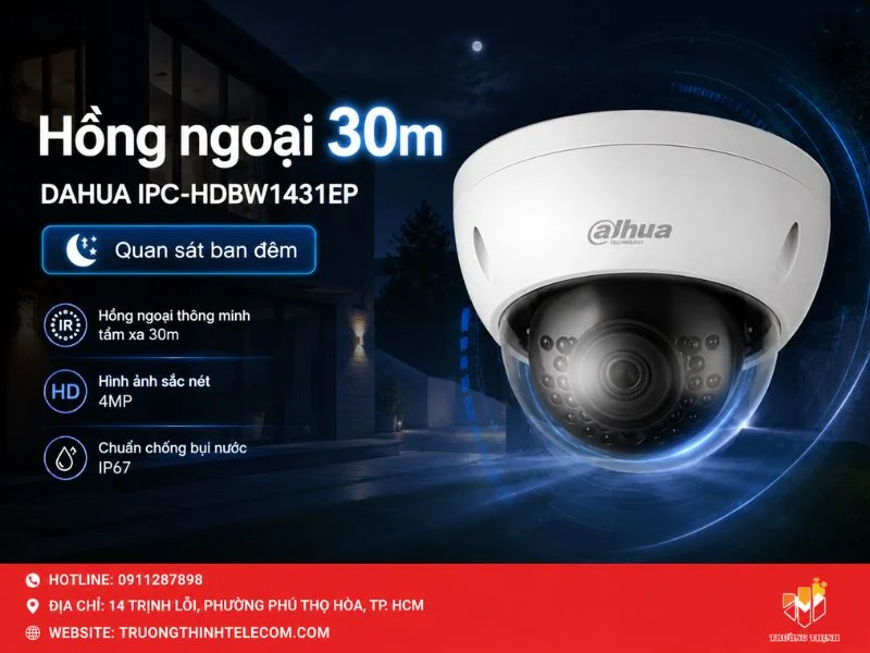 Khả năng quan sát ban đêm hồng ngoại 30m của DAHUA IPC-HDBW1431EP