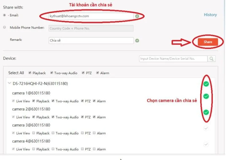 Thêm tài khoản cần chia sẻ