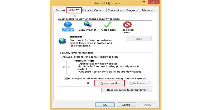 Cửa sổ Internet Options hiện ra