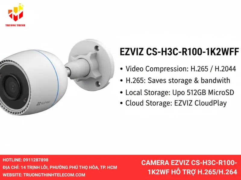 Camera Ezviz CS-H3C-R100-1K2WF hỗ trợ H.265/H.264