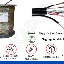 Cáp Đen 2 Lõi 1 Tim Kèm Nguồn Có Cường Lực 300M