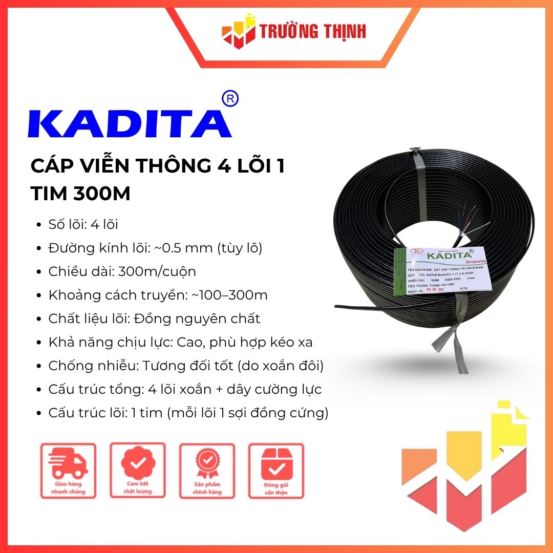 Cáp viễn thông Kadita 4 lõi 1 tim 300m